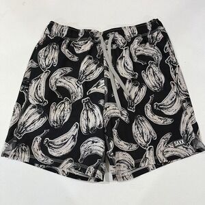 SAXX Shorts Mens Medium Black Banana Print Oh Buoy 2N1 Swim Trunks Volley 7"